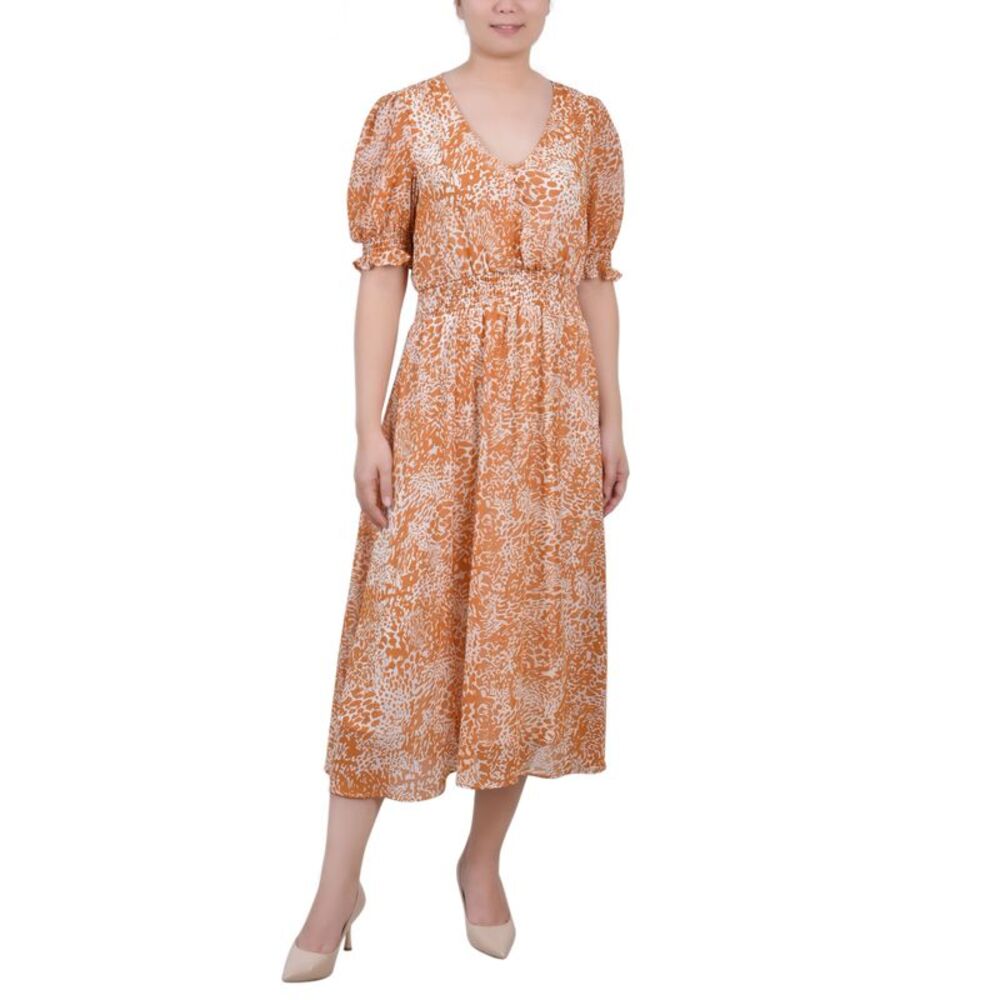 NY Collection Petite Short Puff Sleeve Chiffon Dress